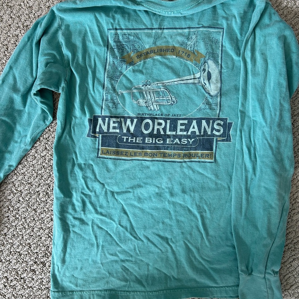 Blue Long Sleeve Tee with Coastal Graphic